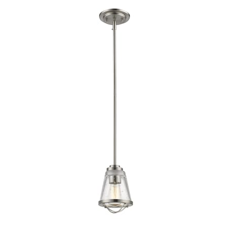 Z-Lite Mariner 1 Light Mini Pendant, Brushed Nickel And Clear Seedy 444MP-BN